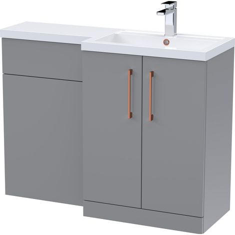 Balterley Right-Hand Bathroom Vanity and WC Unit Combination with Basin - 1100mm - Satin Grey with Copper Handles