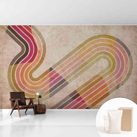 Tapete Vliestapete mit Kleber- abwaschbar - Raumgestaltung Schlafzimmer Wohnzimmer Tapete Geometrische Linien 416x254 cm (1/5)