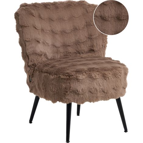 Sillón decorativo acolchado sin reposabrazos sala de estar pelo sintético marrón claro Voss (1/5)