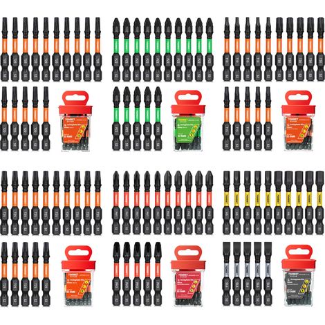 Jeu de 90 Embouts de Vissage 50 mm (Torx, PH, PZ, Hex, Fente), Acier S2 Magnétique, Embouts pour Visseuse à Choc, Tige Hexagonale 1/4" avec Boîte de Rangement (1/5)