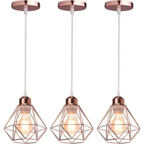 U-DO LOT DE 3 Lustre Suspension en Métal Or Rose - 1617cm (1/4)