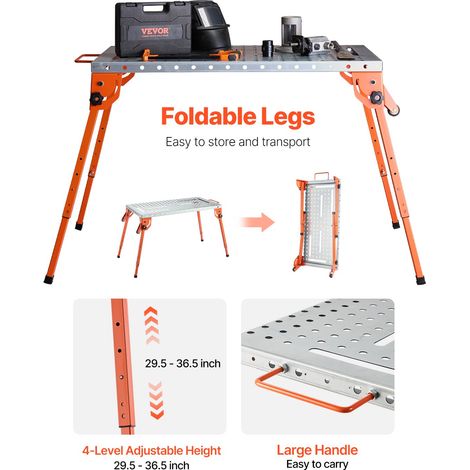 Table de Soudure Pliable 533x1118 mm Établi de Soudage Hauteur Réglable 4 Niveaux Capacité de Charge 226 kg en Acier au Carbone Emp… (1/5)