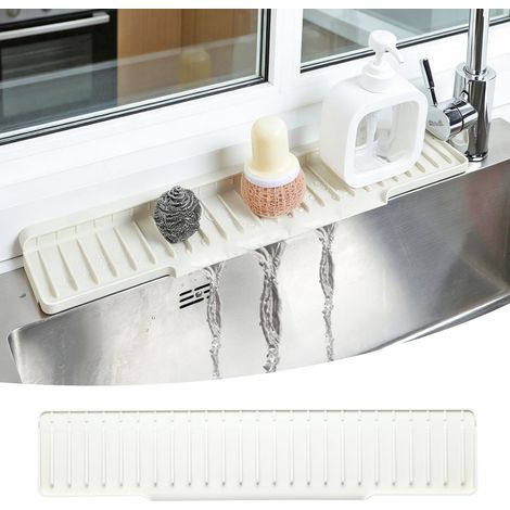 Tapis de baignoire en silicone 60 cm pour évier avec inclinaison de 8° pour auto-drainage, protection anti-éclaboussures étroite pour évier de cuisine, salle de bain et plan de travail, beige (1/5)