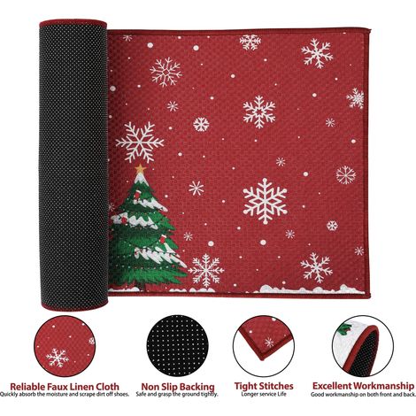 Tapis de Noël rouge en forme de Père Noël pour l'entrée extérieure, tapis de bienvenue pour la porte d'entrée, tapis de Noël antidérapant pour l'intérieur et l'extérieur comme décoration de maison, 40 (1/4)