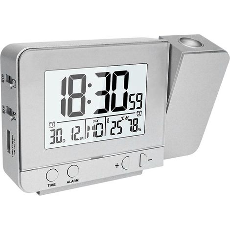 Projektorwecker fürs Schlafzimmer mit Thermometer/Hygrometer, digitaler Deckenuhr und einstellbarer Helligkeit