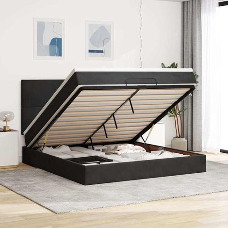 Ottoman-Bett mit Matratzen Schwarz 160x200 cm Samt (1/5)