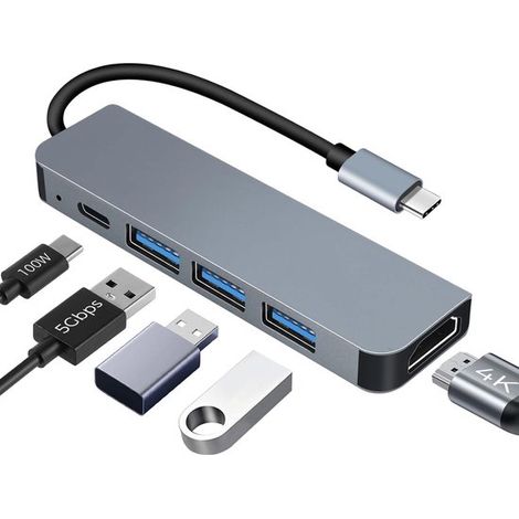 Hub USB-C - supporta HDMI 4K - ricarica PD 100W - porte dati multiple da 5 Gbps - docking station USB-C 5 in 1 - adattatore USB-C multiporta (1/5)