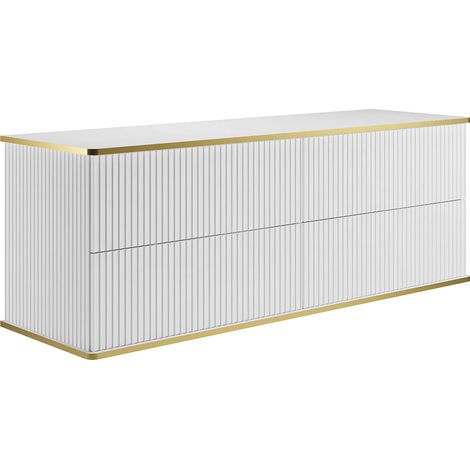 Mobile sotto lavabo sospeso scanalato profilo dorato 4 cassetti 150 cm  Bianco - KELIZA