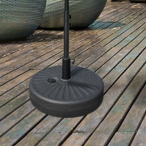 Pied de parasol rond socle de parasol base de lestage sable et eau pour parasols Ø 38/48 mm acier HDPE dim. 51L x 51l x 30,5H cm noir (1/5)