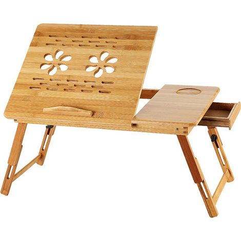 Plateau Réglable pour Ordinateur Portable de Lit Lapdesk en Bambou, Table d'Ordinateur Portable Pliante Portable Canapé-Lit Plateau (1/5)