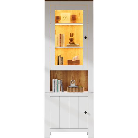 ELVMI Vitrine avec 2 Portes, 6 Niches, Étagères Réglables et LED Pilotée par Application, 70 x 40 x 188 cm, Blanc (1/5)
