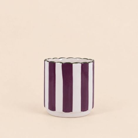 Cache-pot en céramique rayé bordeaux festonné 14x15cm (1/5)