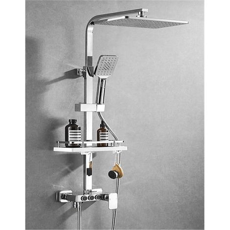 Ensemble de douche mitigeur thermostatique intelli Système de douche de salle de bain Ensemble de douche thermostatique à bouton noir en cuivre Douche de pluie à main pressurisée à 4 vitesses ( Color (1/5)