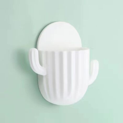 Support mural pour brosse à dents et dentifrice en forme de cactus, support de rangement autocollant pour rasoir de dessin animé avec crochet pour salle de bain, miroir (blanc)