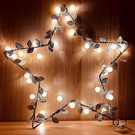 Stella Luminosa Decorazione Natalizia per feste 30 CM con 30 Led a Luce calda alimentati a Batteria
