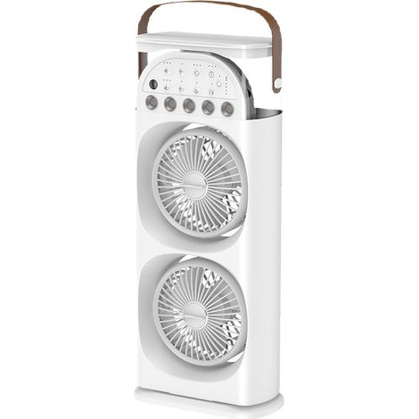 Ventilateur refroidisseur d’air blanc portable, double tête avec brumisateur oscillant, ventilateur bureau maison avec humidification fraîche (1/5)