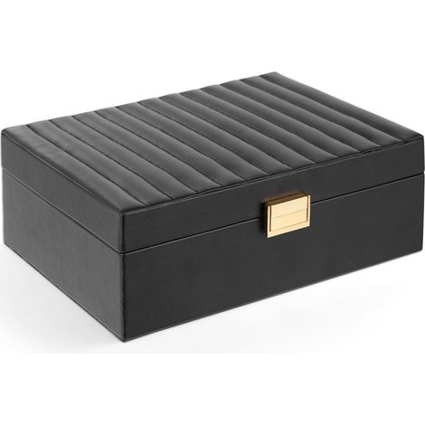 Boîtes à bijoux pour femmes, boîte à bijoux à 2 étages avec plateau amovible, boîte de rangement en cuir PU pour filles, style moderne pour bagues, boucles d'oreilles, colliers et bracelets (1/5)