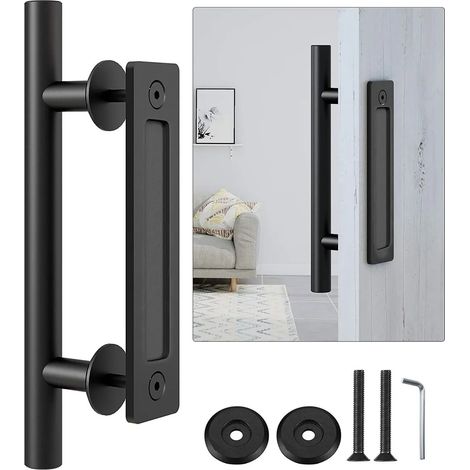 Ej.Life 30CM Poignée de Porte Coulissante, Noires Avec Poignée de Porte Coulissante, Grande Taille Rustique, Convient pour Portails, Garages, Armoires A