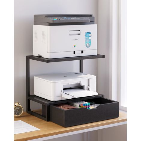 2-Tier Desktop Printer Stand with Storage Shelves, Multipurpose Organizer for Folders, Books, Fax Machines, Scanners and Home Office (1/5)
