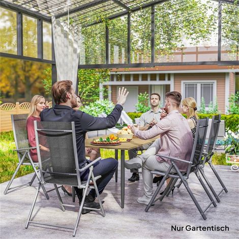 Table de Jardin Extérieure - 150x90x73cm - Table à Manger avec Trou de Parasol en Acier Résistant aux Intempéries - Brun (1/5)
