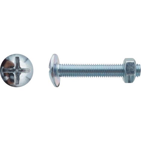 200 Boulons Poêlier Tête Ronde Large Fendue en Croix 4 x 50 mm - NFE 25129/4032 - Zingué blanc - D-Work