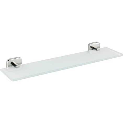 Wenko – Étagère murale en verre Mezzano pour salle de bain – Fixation acier inox – Dimensions 46,5x5,5x13,5 cm – Verre satiné moderne