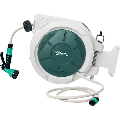 Retractable Hose Reel Wall Mounted, 20+2m Garden Hose Pipe Reel Lock, Auto Rewind, 7 in 1 Spray Nozzle, Includes Wall Fixings, 180° Swivel, Outdoor Watering, 54 x 20 x 39 cm, Light Grey (1/5)