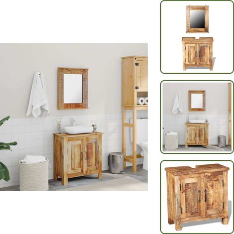 Badkommode mit Spiegel Massivholz Mango - Badkommode - Mango Holzmöbel - Badezimmermöbel - Spiegelschrank - Wandregal (1/5)