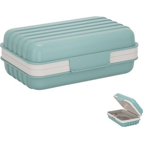 Portasapone con supporto per sapone integrato, impermeabile e portatile, ideale per viaggi, bagno e campeggio, con coperchio e vassoio di raccolta (blu nebbia) (1/5)