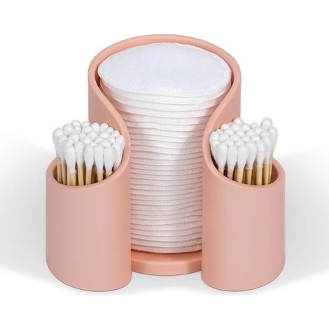 Porta cotton fioc - Dispenser per cotton fioc - Organizzazione del bagno - Design impermeabile - 12 x 11 x 9,6 cm - Rosa (1/5)