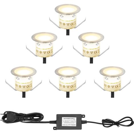Lot de 6 spots LED encastrables au sol pour extérieur, IP67 Etanche, 0,6 W, Ø 32 mm, 12 V, blanc chaud 3000K, mini spots encastrables, éclairage de terrasse, éclairage pour cuisine, jardin (1/5)