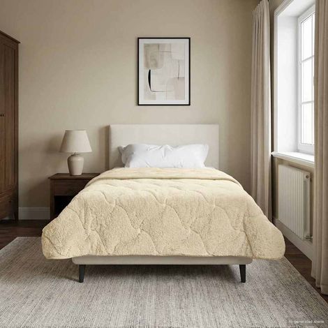 Winterbettdecke Creme 155 x 200 cm Mikrofaser und Teddy-Fleece