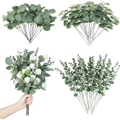 Eucalyptus Artificiel 30 Pièces Feuillage Artificiel Feuille Eucalyptus Plantes Artificielles Branche Decorative pour Decoration Maison, Mariage Cuisine Composition Florale de Bureau