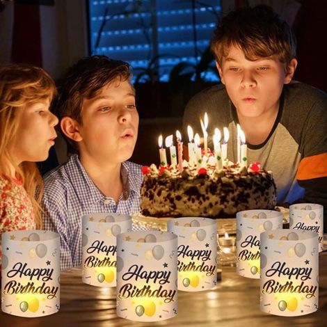 Lot de 8 photophores décoratifs de table d'anniversaire, décoration Happy Birthday pour hommes et femmes, design blanc pour une décoration de table élégante, convient pour les bougies chauffe-plat et (1/3)
