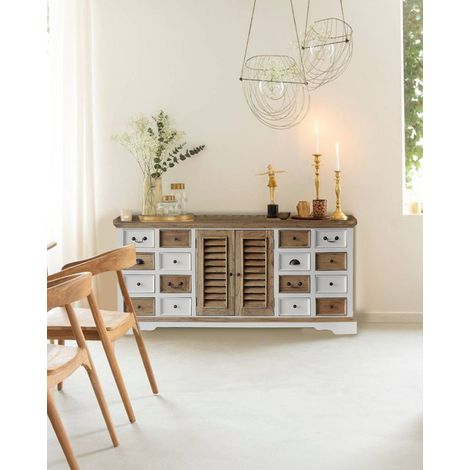 Inda - Grand buffet blanc et naturel en Mindy massif 160 cm (1/5)