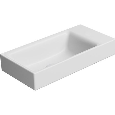 Lavabo en céramique NUBES 50x25cm, sans trou pour robinetterie, droite/gauche, blanc mat (1/3)