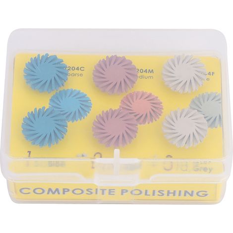 Kit de 6 disques de polissage en résine composite dentaire de couleurs mixtes (3 couleurs) avec brosses flexibles spiralées (1/5)