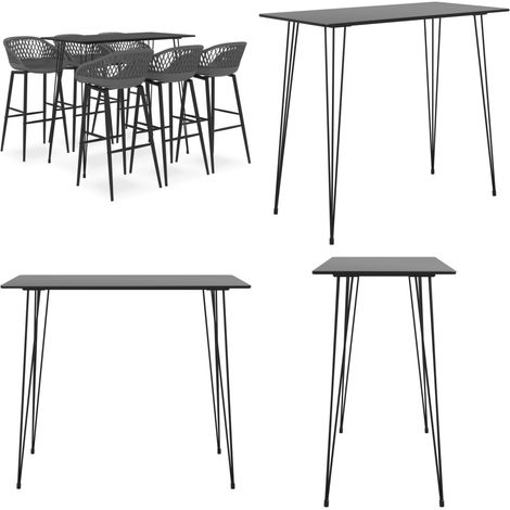 7-tlg. Bar-Set Schwarz und Grau - Bar Set - Bartisch - Barhocker - Küchenstuhl - Wohnzimmermöbel - Home & Living (1/5)