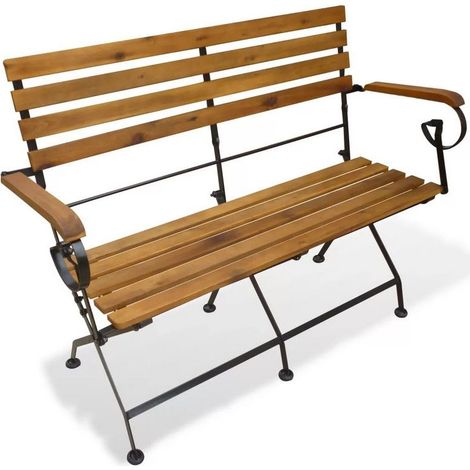 Banc de jardin acacia massif foncé et pieds métal noir Siori (1/3)