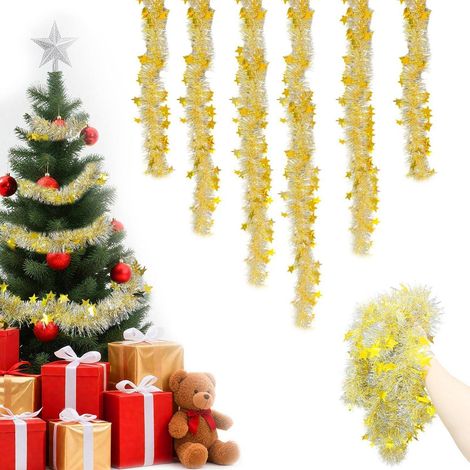 Weihnachtsgirlande Lametta mit Sternen, 6x 3m Gold