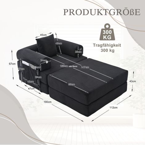 Modulares Sofa 190x112x67 cm aus schwarzem Cord, mit Fußhocker, für Wohnzimmer – MEUBLIV (1/5)