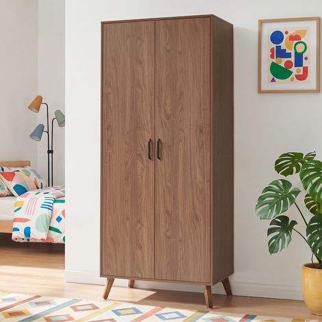 Armadio Guardaroba Norg con 2 Ante e Scomparto 191x80x52 cm - Effetto Noce [en.casa] (1/5)