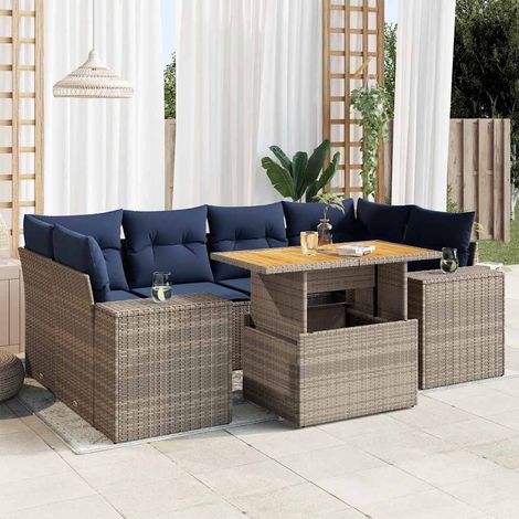 7-tlg. Garten-Sofagarnitur mit Kissen Grau Poly Rattan vidaXL (1/5)