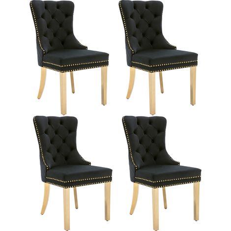 CAIziChaise de salle à manger (chaise de cuisine et de salon avec anneaux de tirage ronds uniques au dossier, lot de 4), chaise rembourrée avec clous décoratifs, pieds de support en acier inoxydable d