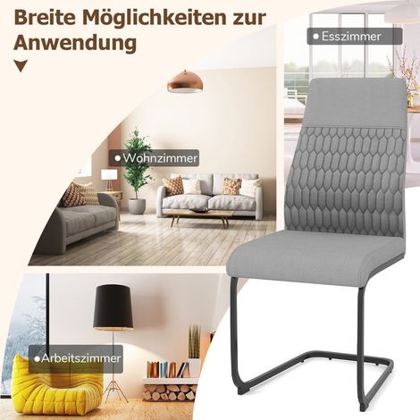 Set di 4 sedie da pranzo grigie senza braccioli con schienale alto