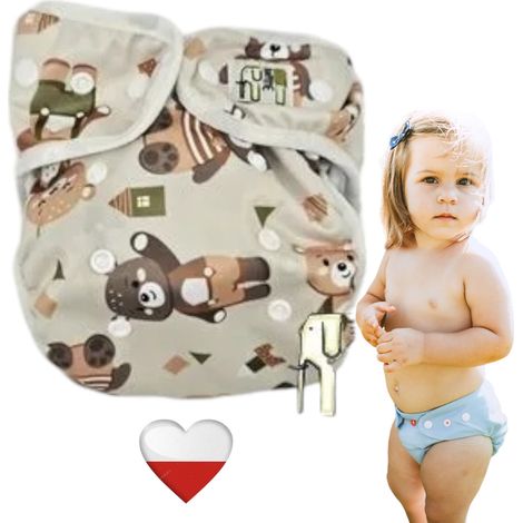 Couches à poche réutilisables Coolmax AVEC ailes oursons vertes NappiMe (1/5)