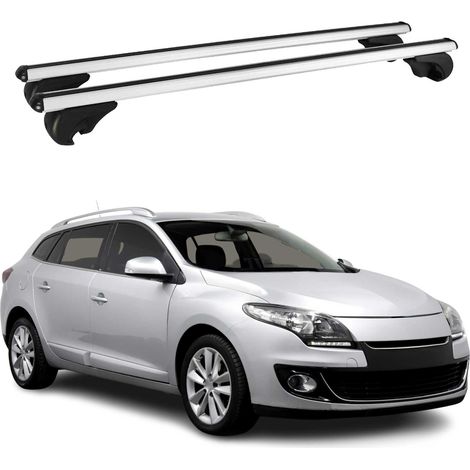 OMAC Aluminium Dachträger Querträger für Renault Megane III Grandtour 2009-2016 – TÜV / DIN 75302:2019 – Abschließbar – Max. 75 kg – 2 Stangen Silber (1/5)