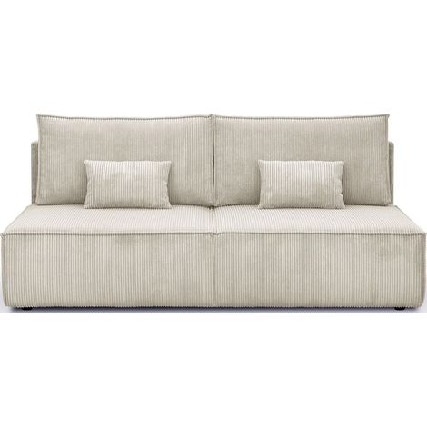 Homifab – Canapé convertible 3 places avec coffre de rangement – Velours côtelé beige Oeko-Tex® – Couchage 142x188 cm – Structure pin massif FSC (1/5)