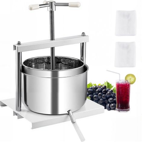 Pressoir à fruits de 12 L (3,17 gal), 2 fûts en acier inoxydable, presse à jus manuelle, presse à cidre, pomme, raisin, teinture, miel, huile d'olive avec poignée triangulaire pour cuisine extérieure (1/5)