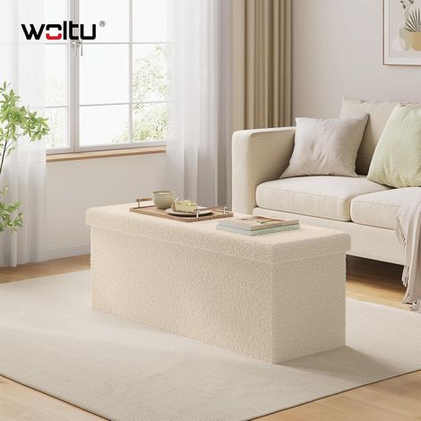 WOLTU Storage Ottoman Bench Bedding Blanket Box Hallway Bedroom Living Room, 110x38.5x38 cm, Beige